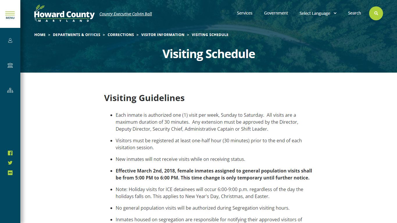 Visiting Schedule | Howard County