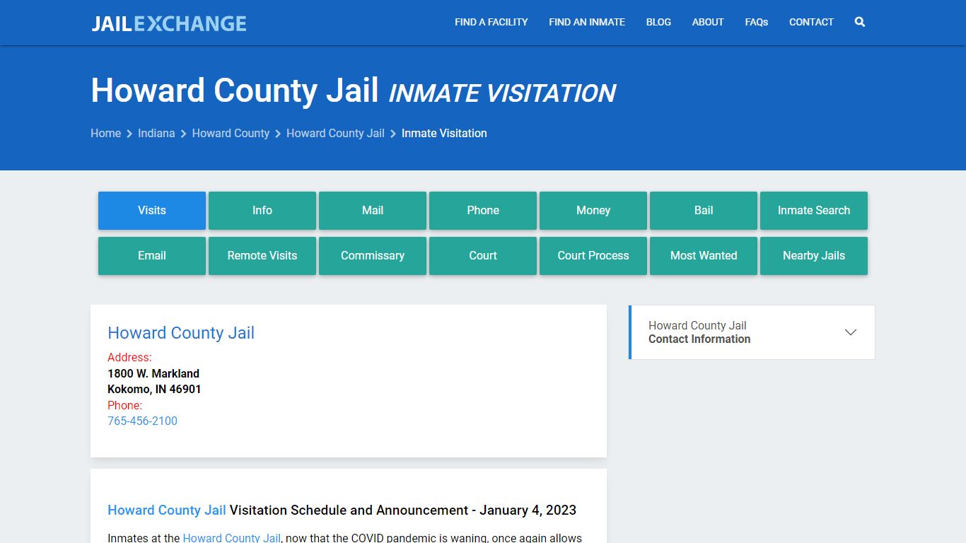 Inmate Visitation - Howard County Jail, IN - Jail Exchange