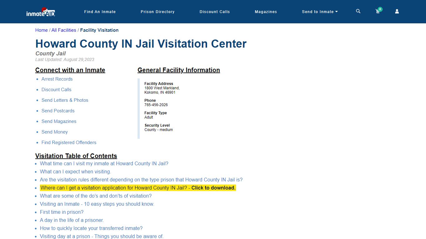 Howard County IN Jail | Visitation, dress code & visiting hours - InmateAid